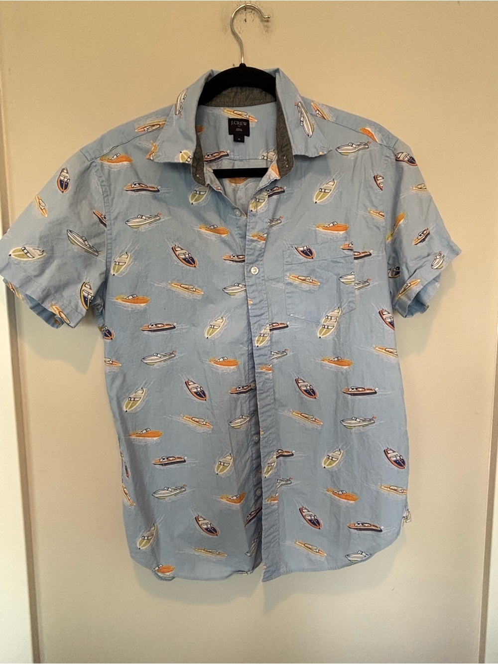 J. Crew Light Blue Short Sleeve Boat-Print Button-Down Shirt